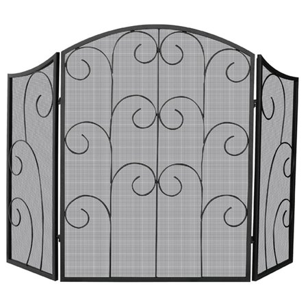 BLUEPRINTS 3 Panel Black Wrought Iron Screen With Decorative Scroll BL63335